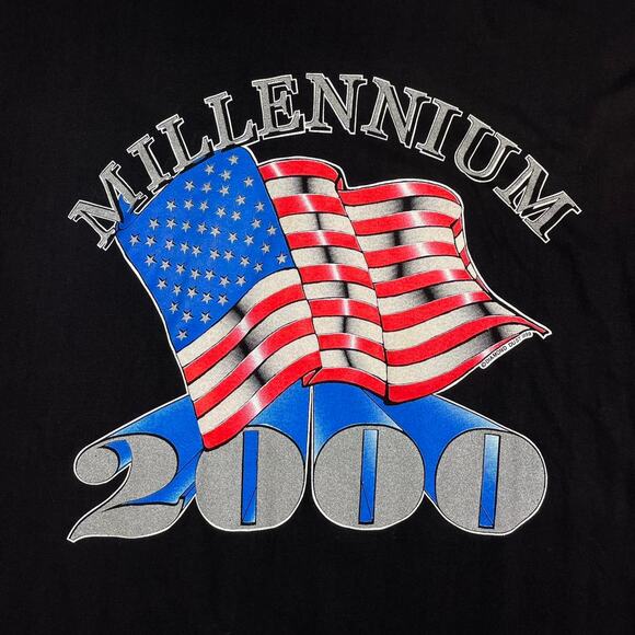 Vintage New Years Celebration Millennium USA 2000 Y2K Flag Shirt Size Medium - Picture 2 of 8